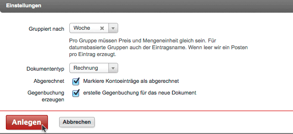 Kontoabrechnung - Einstellungen