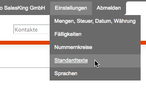 Einstellungen - Standardtexte