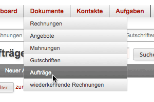 Dokumente Menü Aufträge