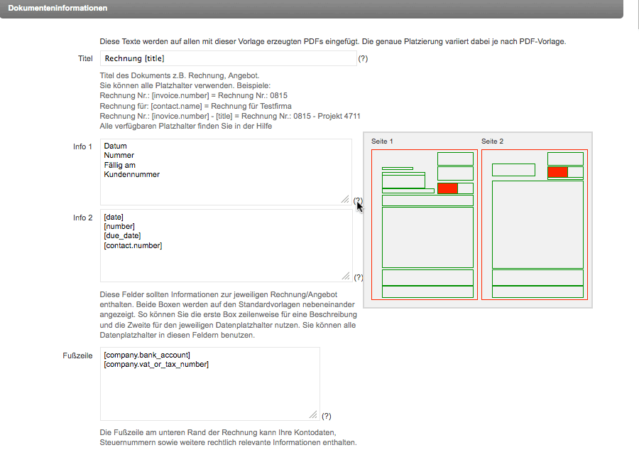 PDF-Vorlagen - Dokumenteninformationen