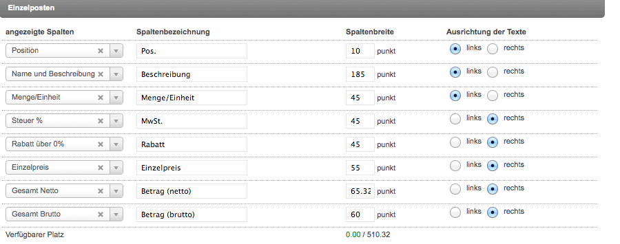 PDF-Vorlagen - Einzelposten